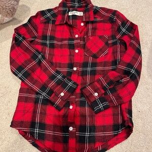 Abercrombie kids red tartan plaid holiday super soft girls Flannel shirt sz 7/8